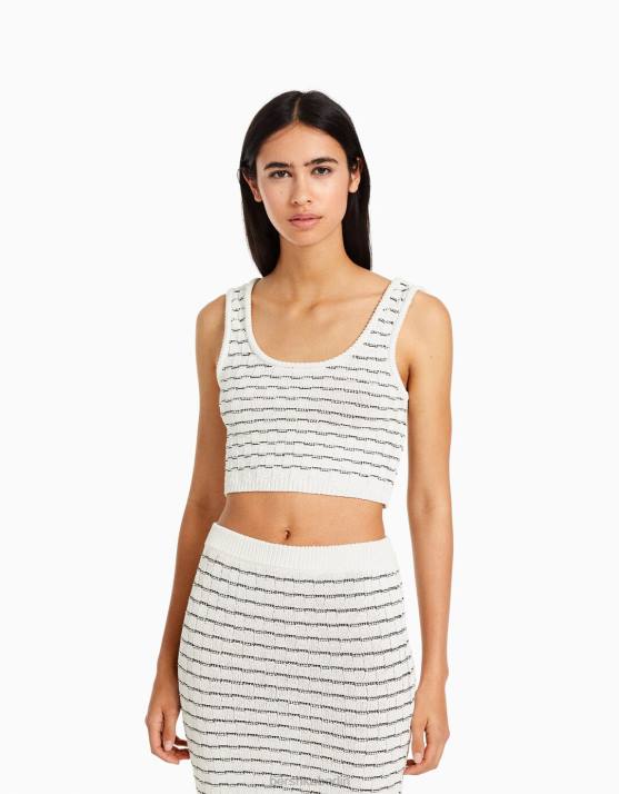 Weiss Bershka Frauen Stricktop mit breiten Trägern H00J844