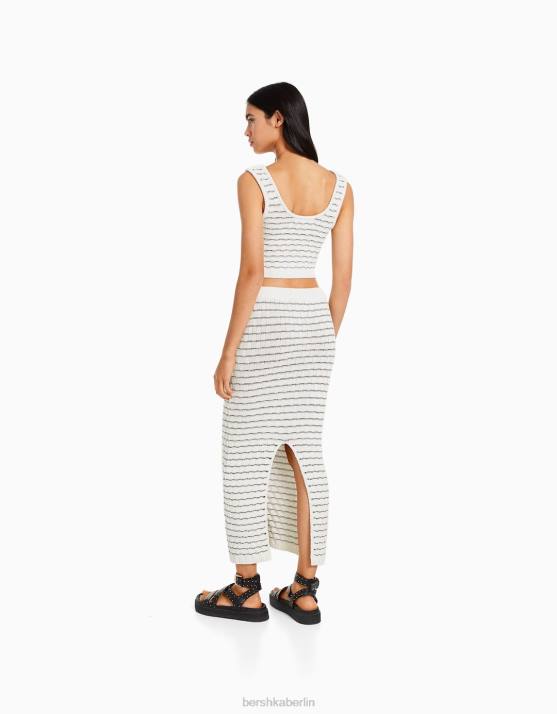 Weiss Bershka Frauen Stricktop mit breiten Trägern H00J844