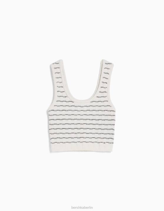 Weiss Bershka Frauen Stricktop mit breiten Trägern H00J844