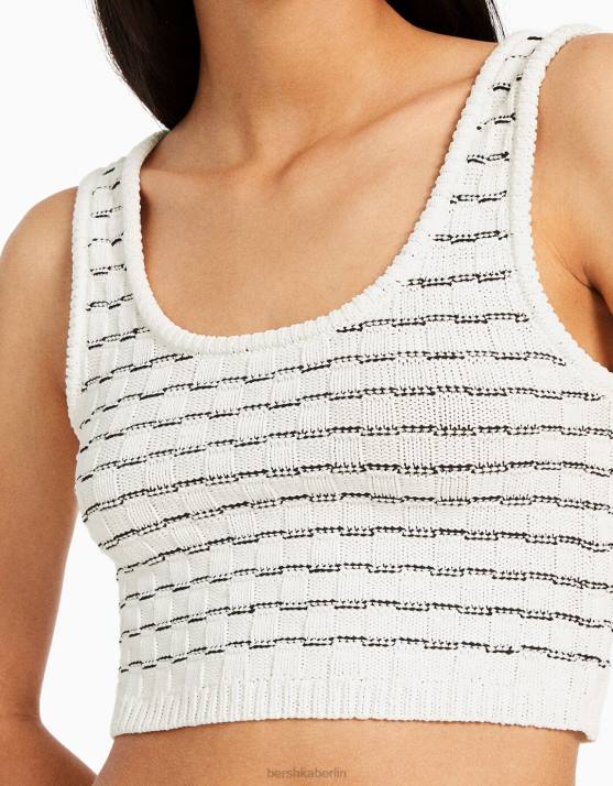 Weiss Bershka Frauen Stricktop mit breiten Trägern H00J844