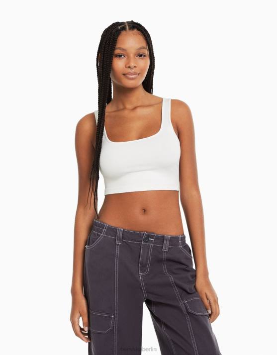 Weiss Bershka Frauen Top mit breiten Trägern H00J799