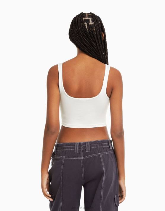 Weiss Bershka Frauen Top mit breiten Trägern H00J799