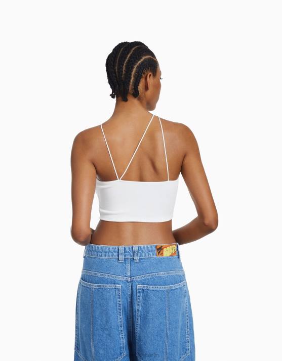 Weiss Bershka Frauen Ärmelloses, asymmetrisches Crop-Top H00J708