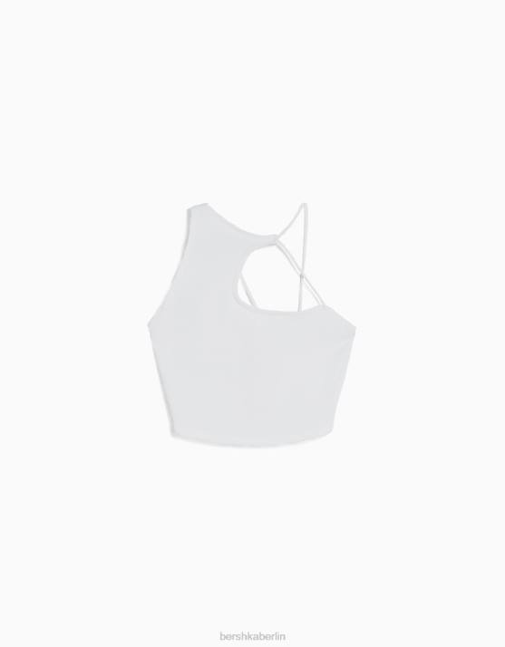 Weiss Bershka Frauen Ärmelloses, asymmetrisches Crop-Top H00J708