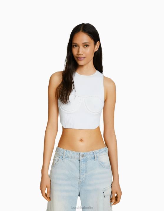 Weiss Bershka Frauen ärmelloses, offenes Strickoberteil H00J756