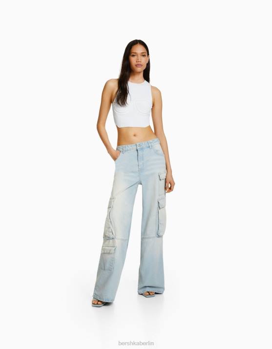 Weiss Bershka Frauen ärmelloses, offenes Strickoberteil H00J756