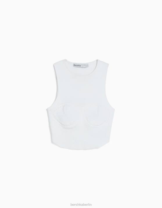 Weiss Bershka Frauen ärmelloses, offenes Strickoberteil H00J756