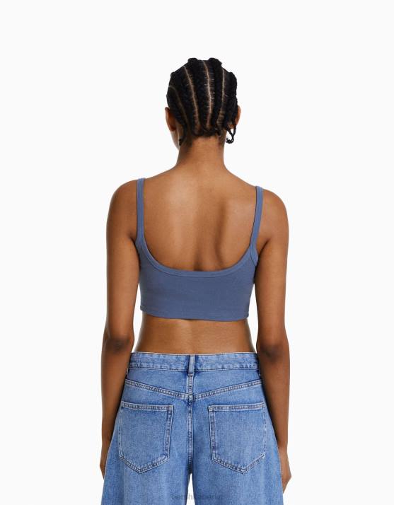 blau verwaschen Bershka Frauen Kurzes Tanktop H00J2024