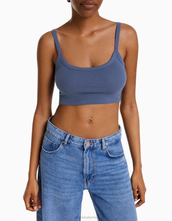 blau verwaschen Bershka Frauen Kurzes Tanktop H00J2024