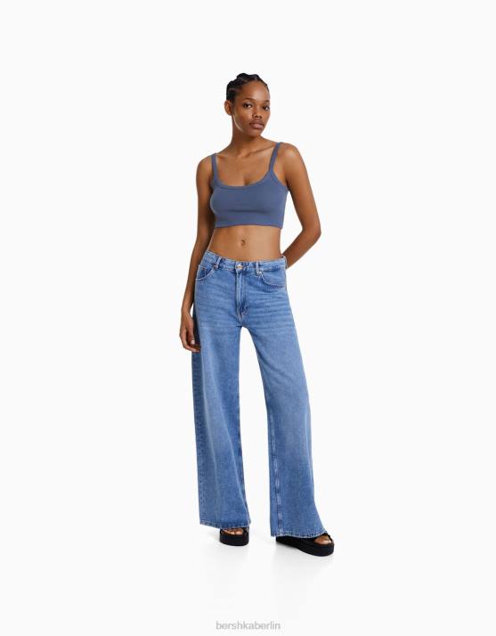 blau verwaschen Bershka Frauen Kurzes Tanktop H00J2024