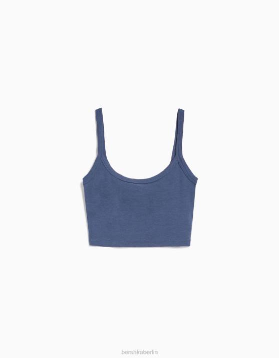 blau verwaschen Bershka Frauen Kurzes Tanktop H00J2024