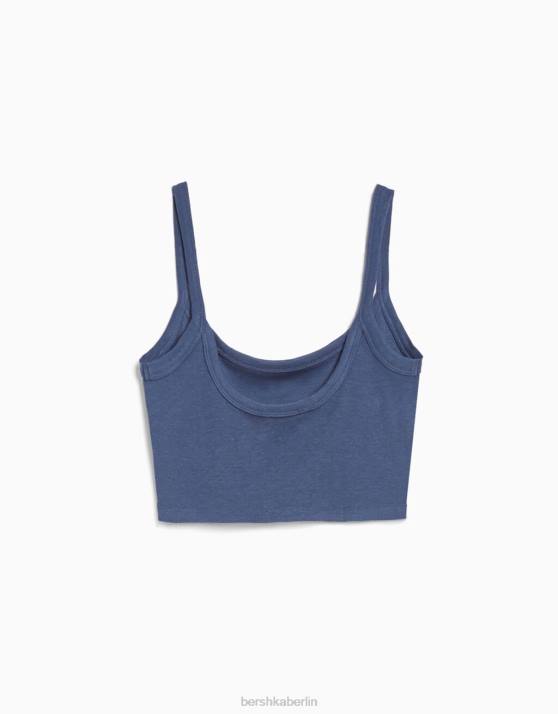 blau verwaschen Bershka Frauen Kurzes Tanktop H00J2024
