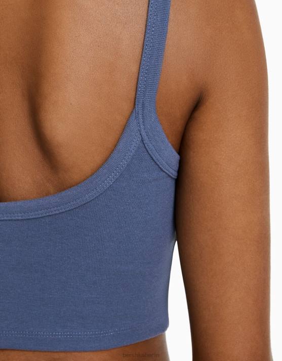 blau verwaschen Bershka Frauen Kurzes Tanktop H00J2024