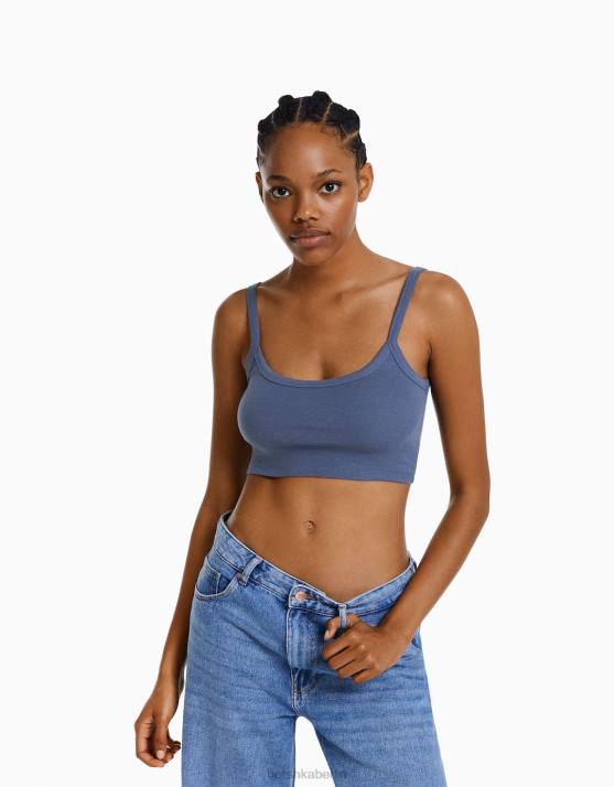 blau verwaschen Bershka Frauen Kurzes Tanktop H00J814