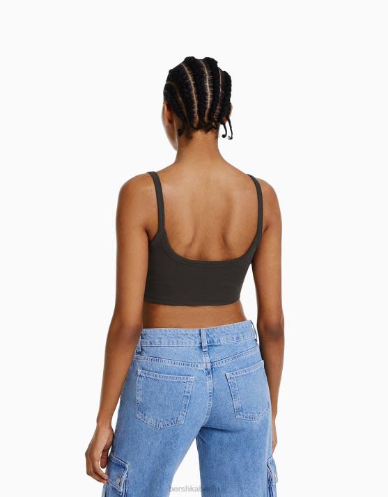 dunkelgrau Bershka Frauen Kurzes Tanktop H00J815