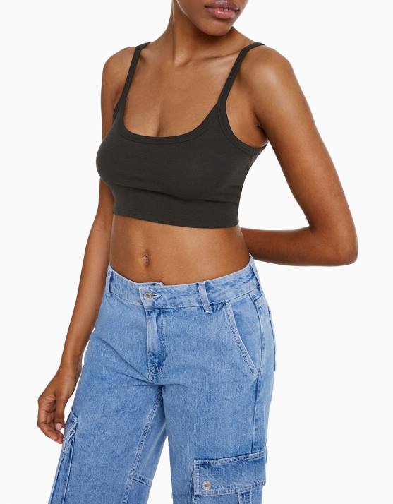 dunkelgrau Bershka Frauen Kurzes Tanktop H00J815