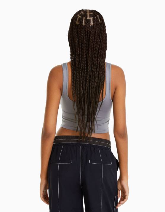 dunkelgrau Bershka Frauen Top mit breiten Trägern H00J800