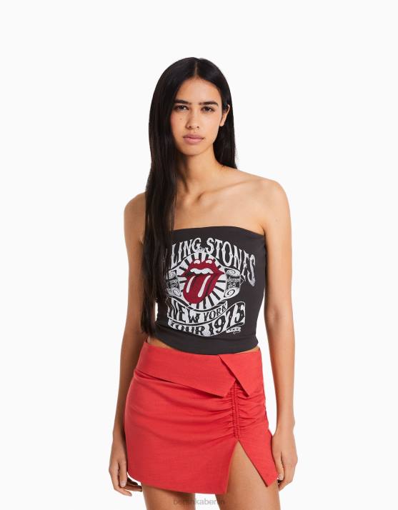 grau Bershka Frauen Rolling Stones Bandeau-Oberteil H00J668