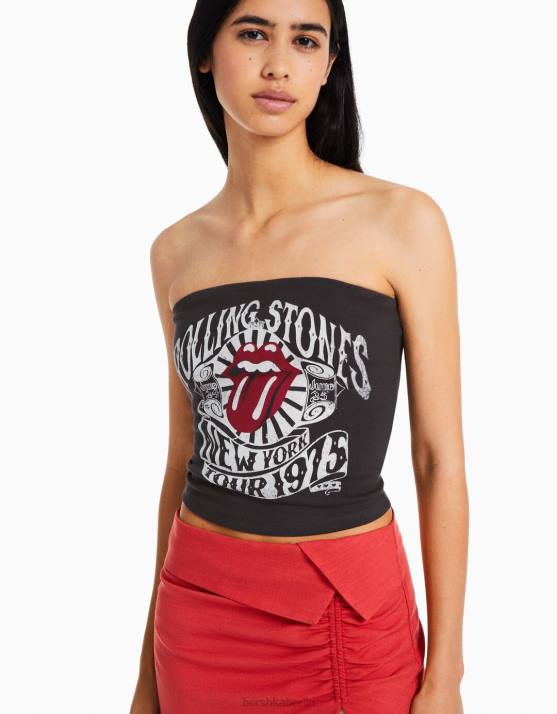 grau Bershka Frauen Rolling Stones Bandeau-Oberteil H00J668