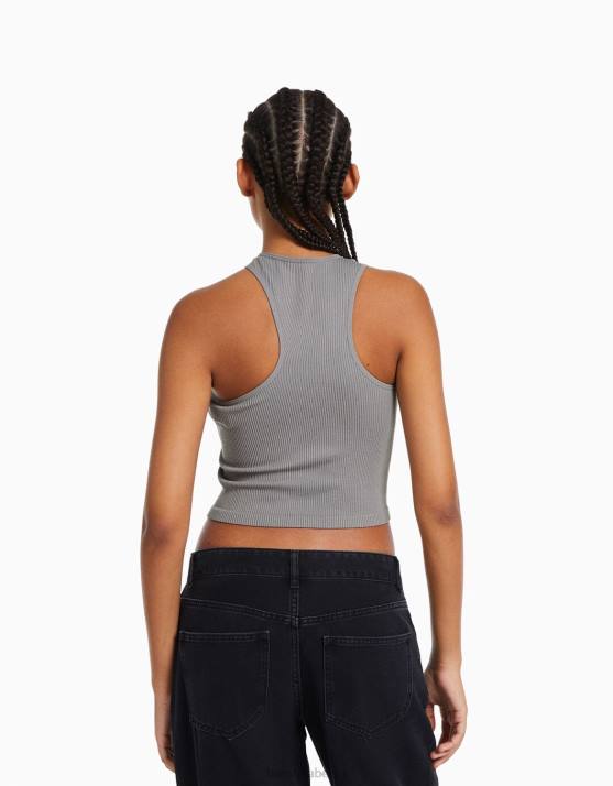 grau Bershka Frauen ärmelloses, nahtloses, asymmetrisches Oberteil H00J877