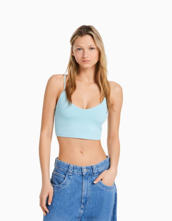 hellblau Bershka Frauen Crop-Top mit Trägern H00J821