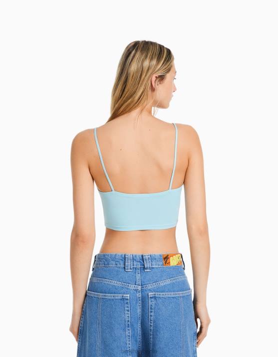 hellblau Bershka Frauen Crop-Top mit Trägern H00J821