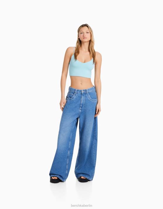 hellblau Bershka Frauen Crop-Top mit Trägern H00J821