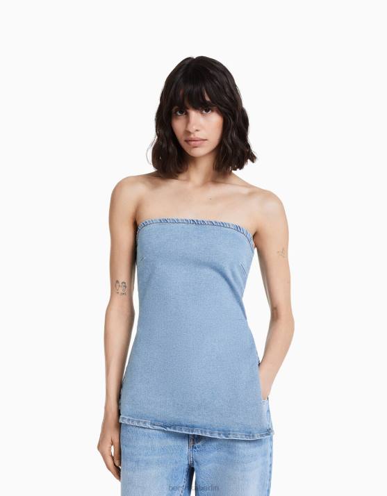 hellblau Bershka Frauen Denim-Bandeau-Top H00J1847