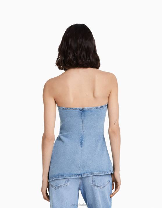 hellblau Bershka Frauen Denim-Bandeau-Top H00J1847
