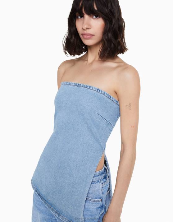hellblau Bershka Frauen Denim-Bandeau-Top H00J1847