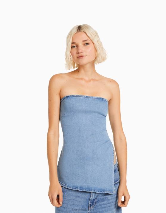 hellblau Bershka Frauen Denim-Bandeau-Top H00J712