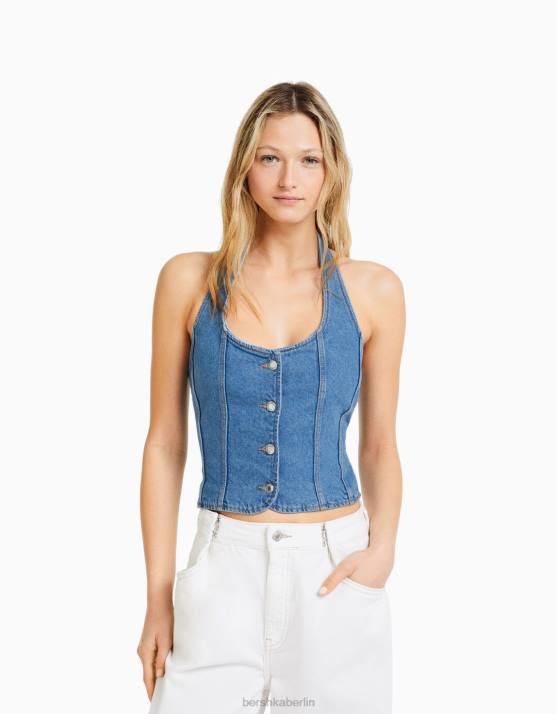 hellblau Bershka Frauen Denim-Korsett-Oberteil H00J1978