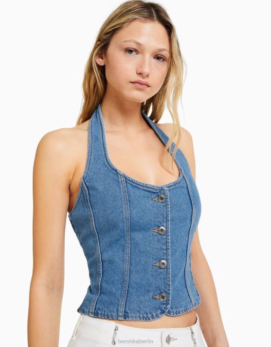 hellblau Bershka Frauen Denim-Korsett-Oberteil H00J1978