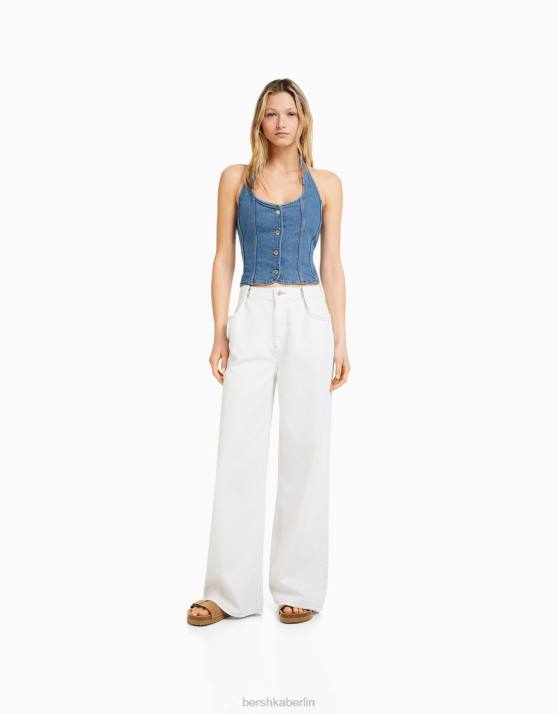 hellblau Bershka Frauen Denim-Korsett-Oberteil H00J1978