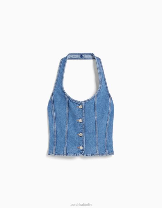 hellblau Bershka Frauen Denim-Korsett-Oberteil H00J1978