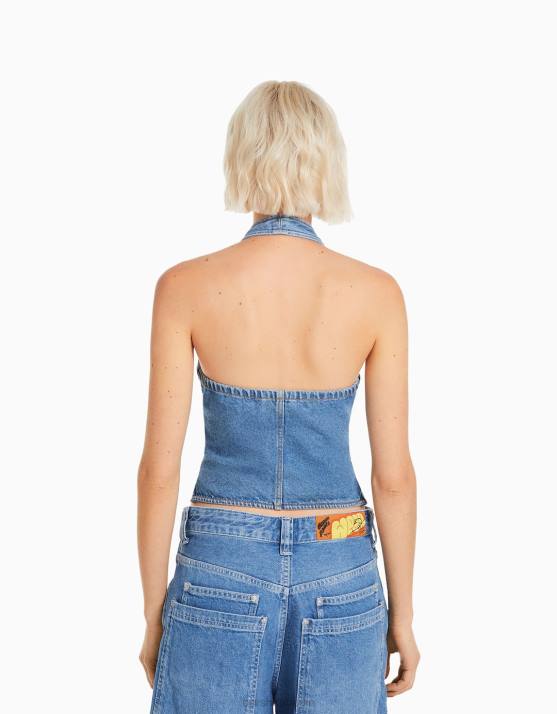 hellblau Bershka Frauen Denim-Korsett-Oberteil H00J678