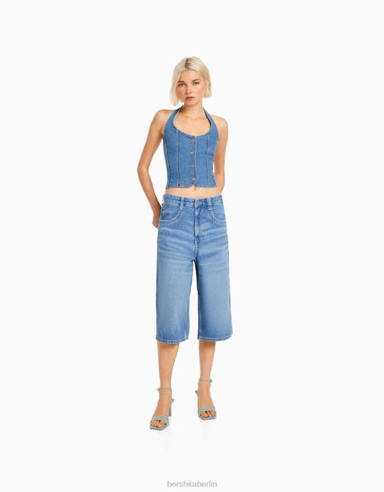 hellblau Bershka Frauen Denim-Korsett-Oberteil H00J678
