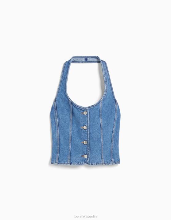 hellblau Bershka Frauen Denim-Korsett-Oberteil H00J678