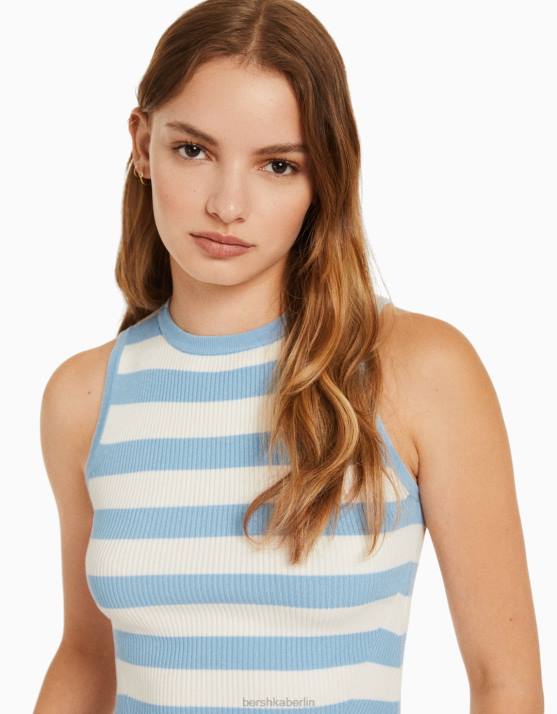 hellblau Bershka Frauen Gestreiftes, ärmelloses Strickoberteil H00J883