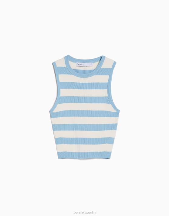 hellblau Bershka Frauen Gestreiftes, ärmelloses Strickoberteil H00J883