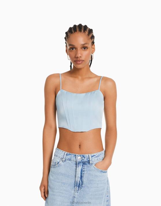 hellblau Bershka Frauen Satin-Trägerkorsettoberteil H00J797