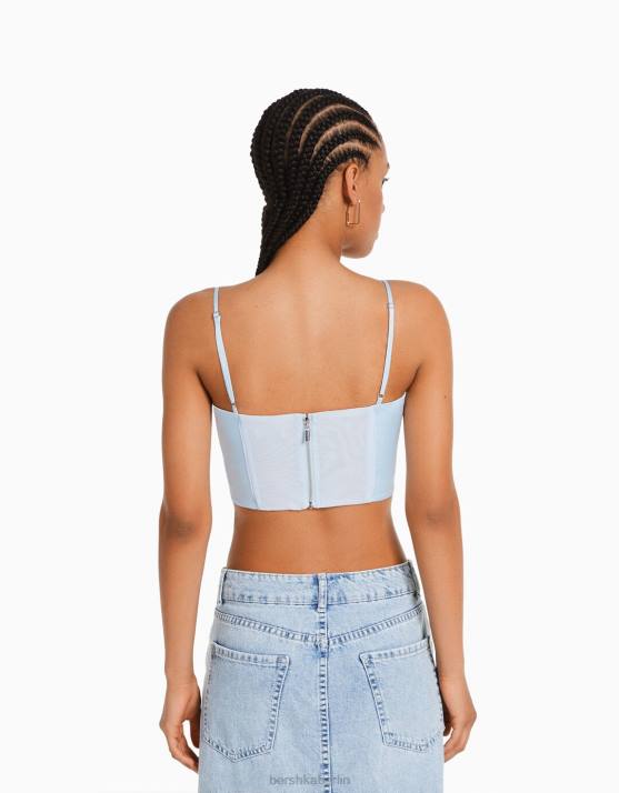 hellblau Bershka Frauen Satin-Trägerkorsettoberteil H00J797