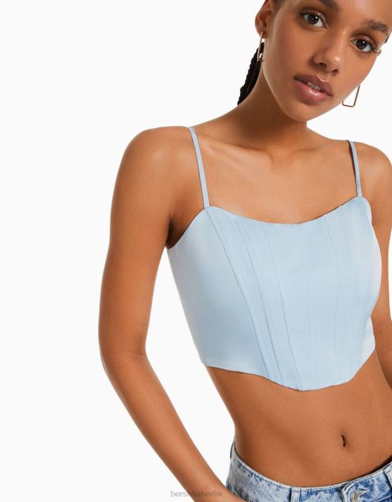 hellblau Bershka Frauen Satin-Trägerkorsettoberteil H00J797