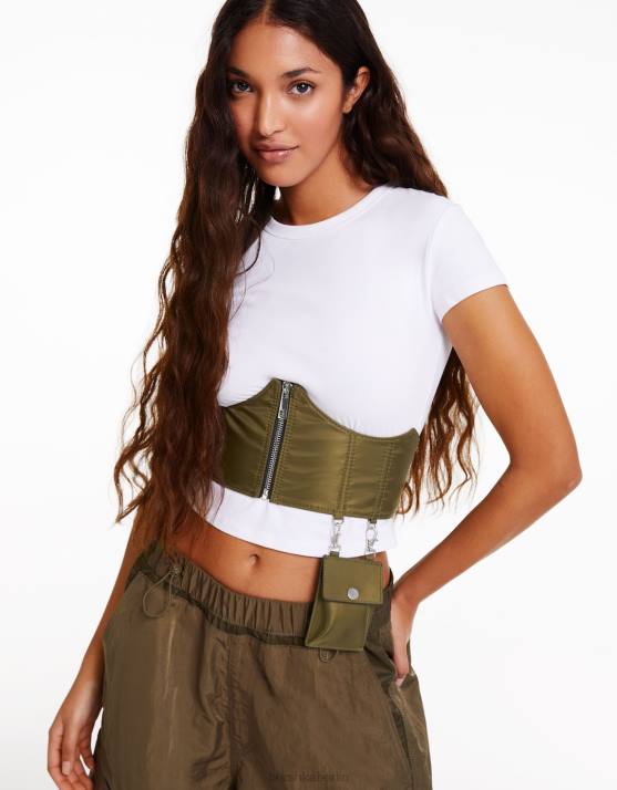 khaki Bershka Frauen Nylonkorsett mit Tasche H00J860