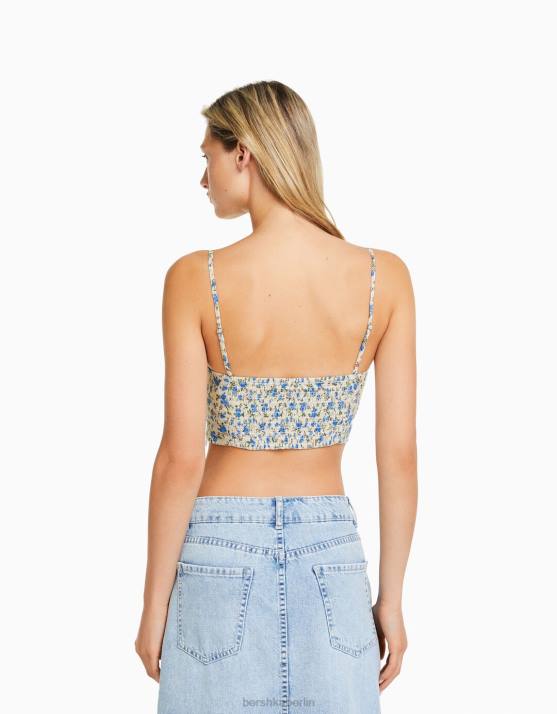 mehrfarbig Bershka Frauen Bedrucktes Korsett-Oberteil mit Trägern und Bindedetail H00J1926