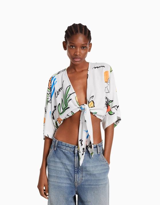 mehrfarbig Bershka Frauen Kurzärmliges, rustikales Hemd H00J741