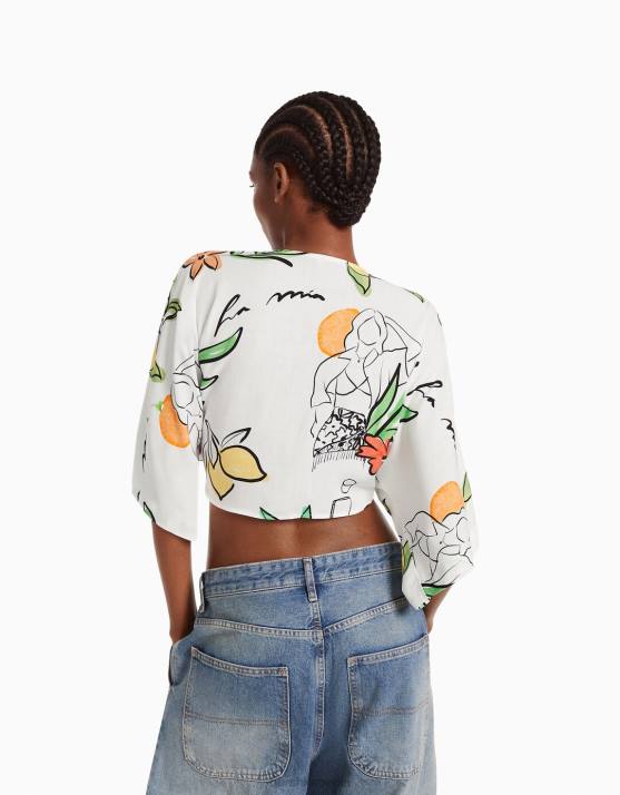 mehrfarbig Bershka Frauen Kurzärmliges, rustikales Hemd H00J741