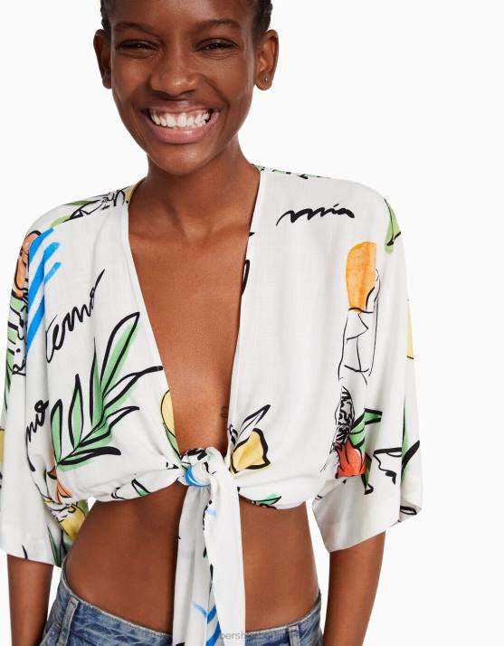 mehrfarbig Bershka Frauen Kurzärmliges, rustikales Hemd H00J741