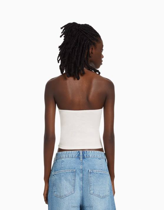 nicht-gerade weiss Bershka Frauen Bedrucktes Bandeau-Oberteil H00J886
