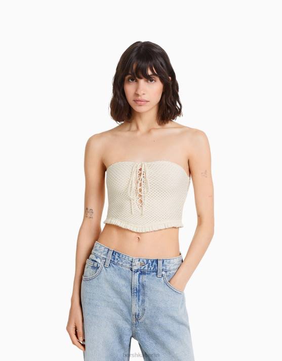 nicht-gerade weiss Bershka Frauen Häkeloberteil H00J752